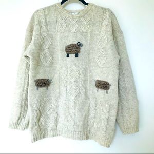 Vintage 100% Wool Cream Sheep Knit Sweater